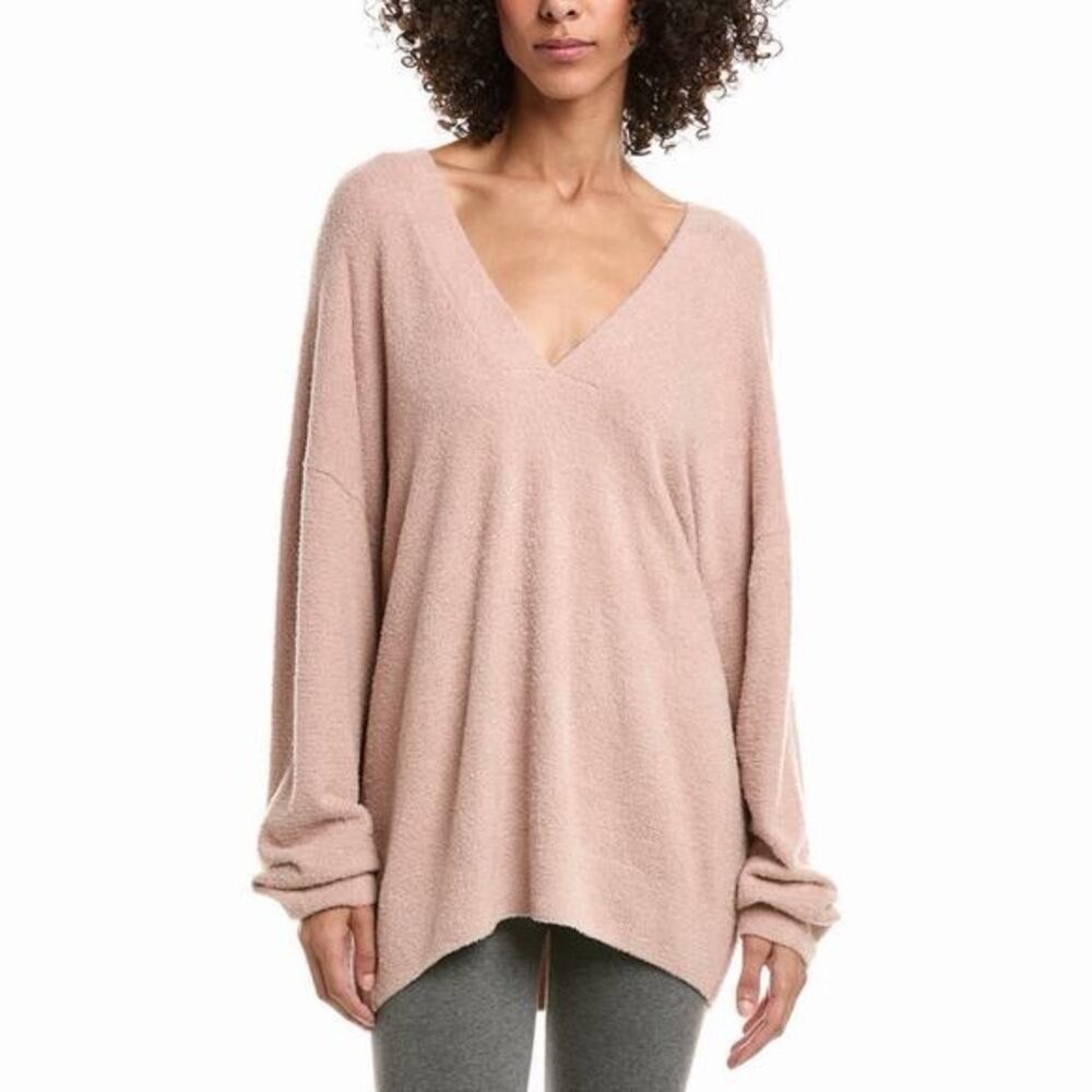Barefoot Dreams CozyChic‎ Lite V-Neck Seamed Pullover Pink Clay Sweater